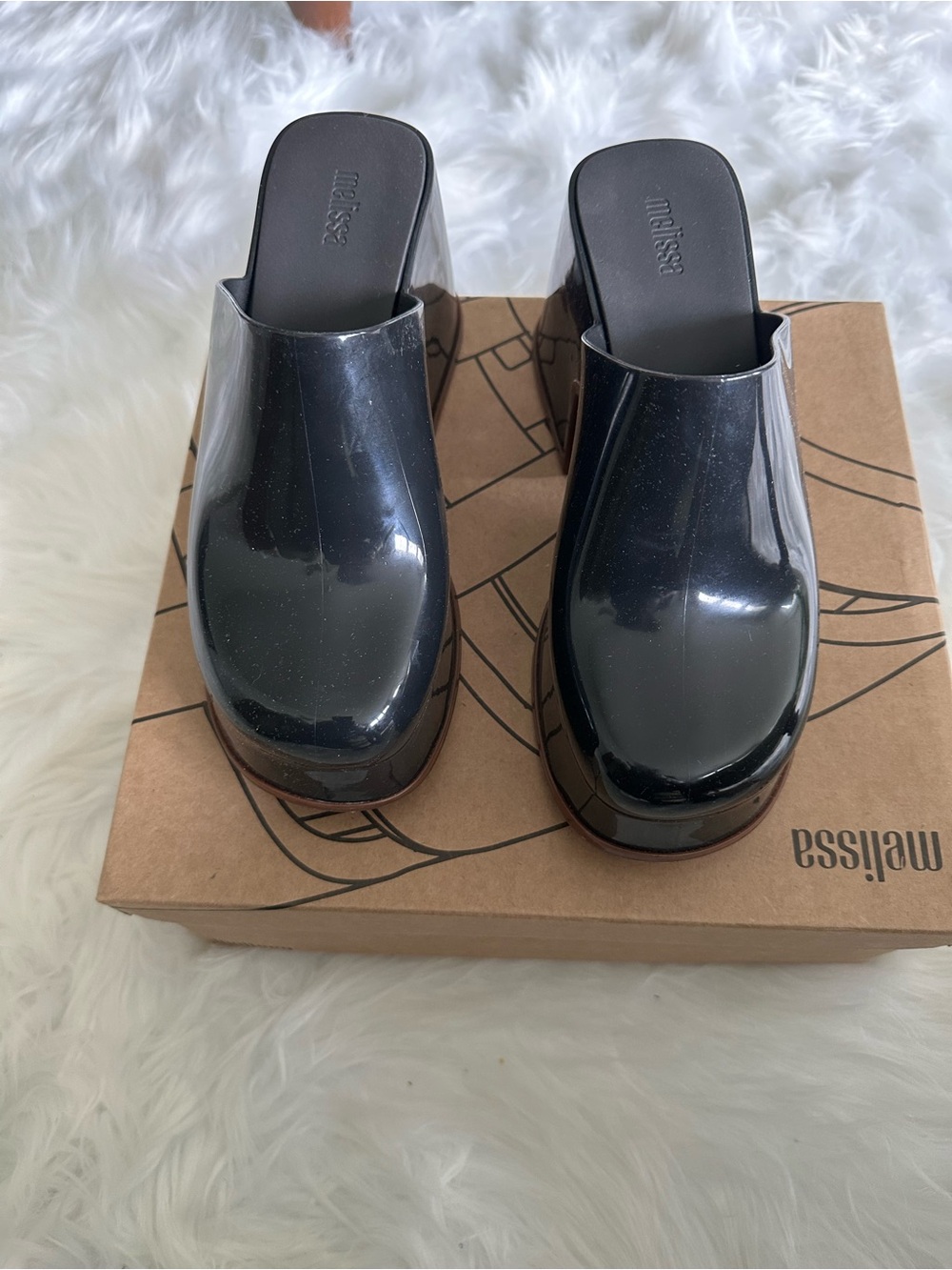 Women Melissa Glossy Black Platform Clogs